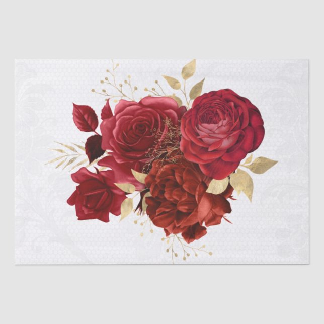Papier Mousseline Bouquet de dentelle rouge or floral (Recto)