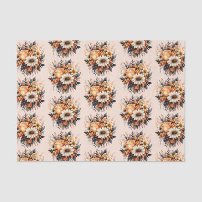 Papier Mousseline Bouquet de fleurs gris orange (Recto)