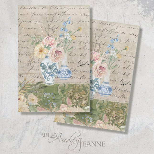 Papier Mousseline Bouquet de fleurs vintages Découpage Vase blanc bl (Créateur téléchargé)