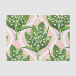Papier Mousseline Bouquet de lys de la vallée fleurs sur rose