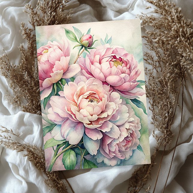 Papier Mousseline Bouquet de pivoines rose chic shabby (Watercolor shabby chic pink peonies bouquet tissue paper)