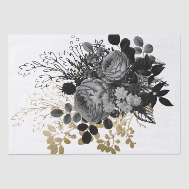 Papier Mousseline Bouquet floral noir Rose aquarelle découpage (Recto)