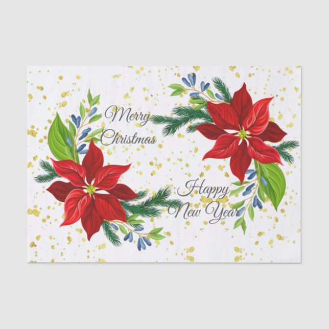 Papier Mousseline Bouquet floral Poinsettia, Découpage Noël (Recto)