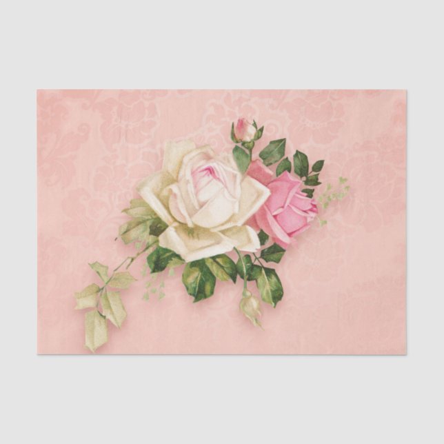 Papier Mousseline Bouquet rose et rose blanche (Recto)