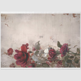 Papier Mousseline Bourgogne & Beige, Floral Rose, Chic Shabby