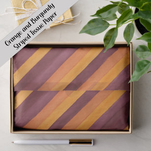 Papier Mousseline Bourgogne Orange Rayures Diagonales