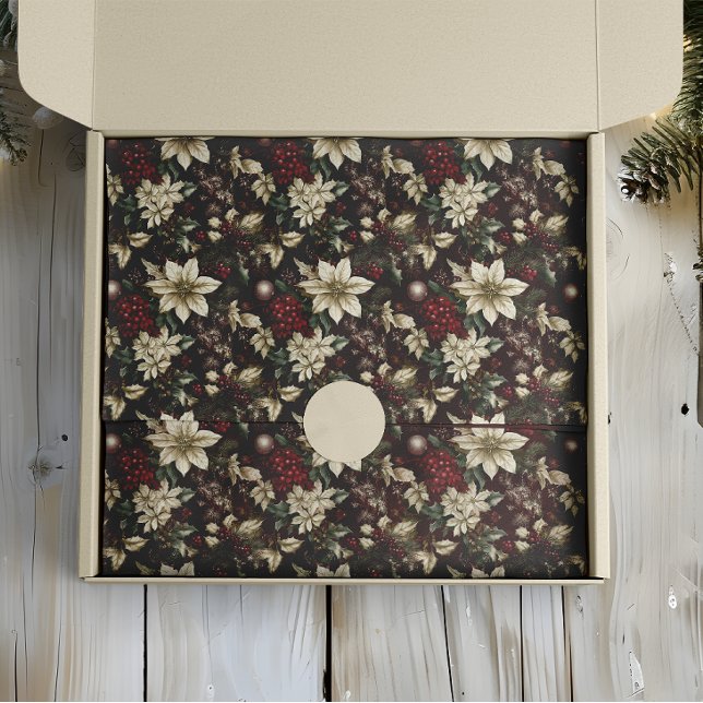 Papier Mousseline Bourgogne traditionnel Floral de Noël (Créateur téléchargé)
