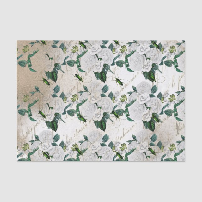 Papier Mousseline Bousier vintage et fleurs (Recto)