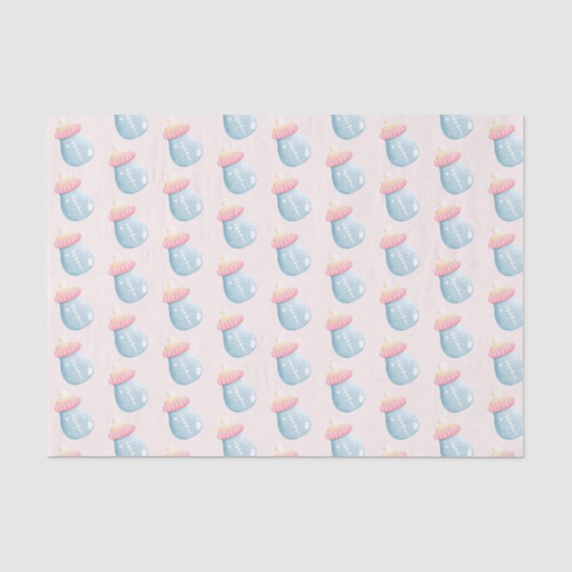Papier Mousseline Bouteille Bleu & Rose Bébé Motif mignon (Recto)