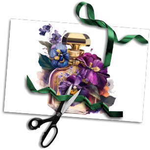 Papier Mousseline Bouteille de parfum et Fleurs de gloire mauve