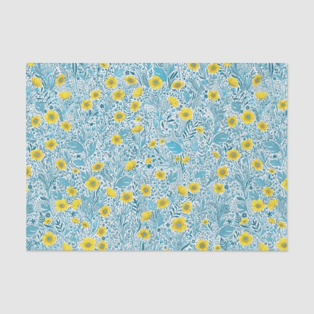 Papier Mousseline Boutons jaunes, bleus et blancs (Recto)