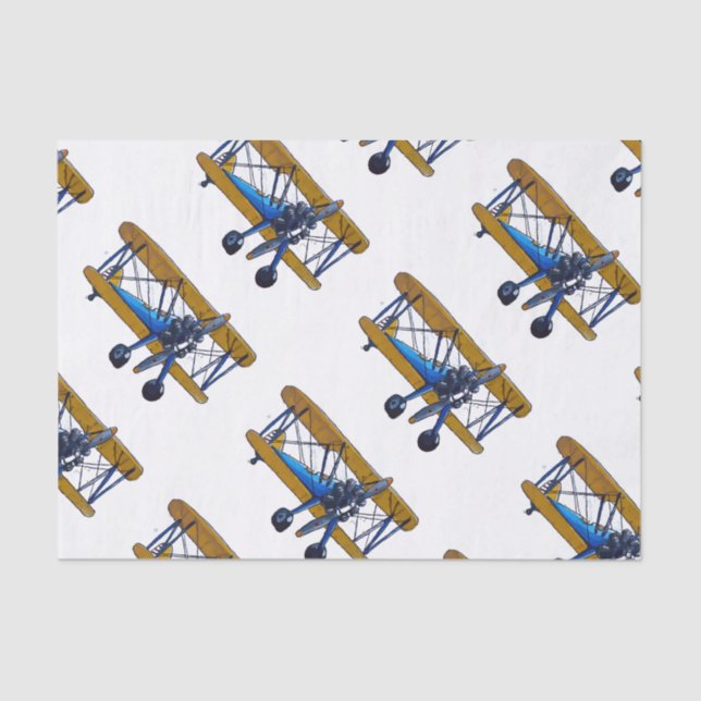 Papier Mousseline Boys birthday party with blue and yellow biplane (Recto)