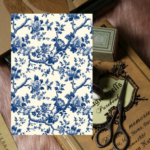 Papier Mousseline Branches bleues Floral Français Vintage Découpage