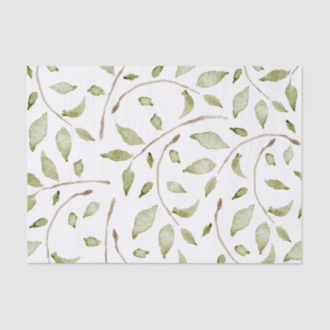 Papier Mousseline Branches d'aquarelle avec design Feuille vert (Recto)