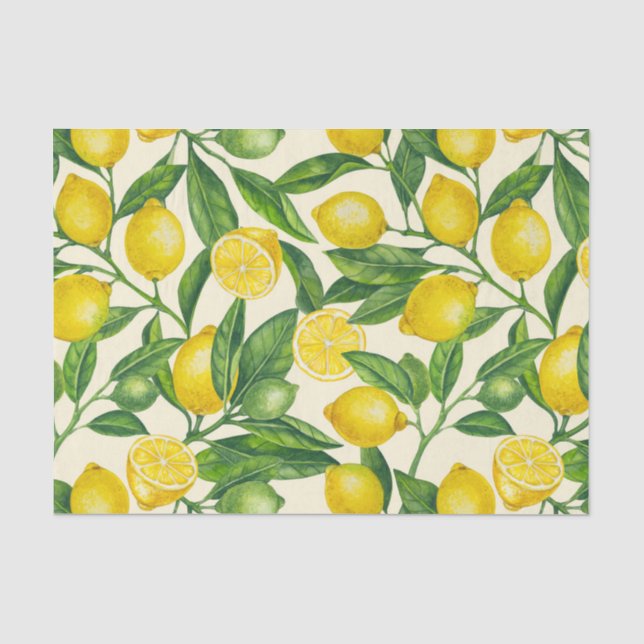 Papier Mousseline Branches de citron vert et jaune (Recto)