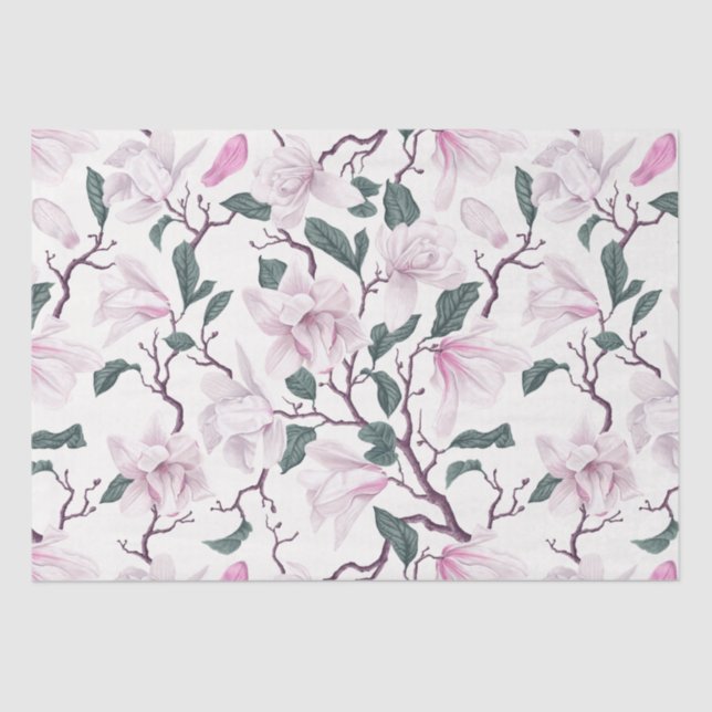 Papier Mousseline Branches de Magnolia Blush en floraison (Recto)