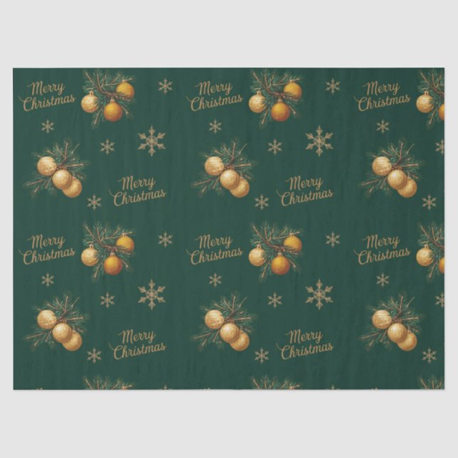 Papier Mousseline Branches de pin Gold Snowflake Bauble Ornement (Recto)