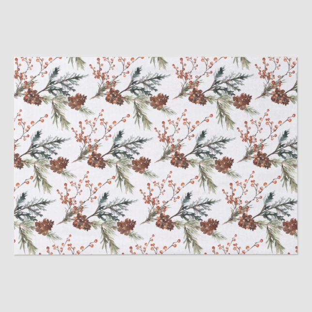 Papier Mousseline Branches de pins de Juniper Cones Berries Ilex (Recto)