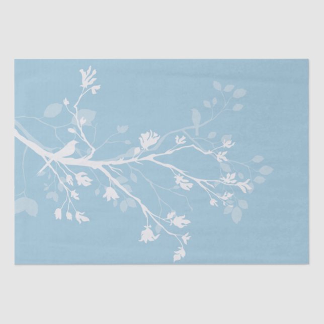 Papier Mousseline Branches d'oiseaux bleues et blanches (Recto)