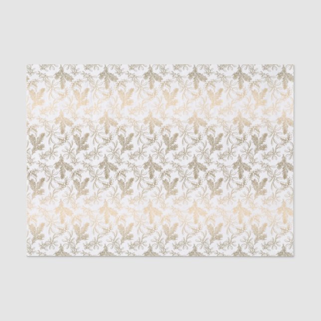 Papier Mousseline Branches Gold Holly, Mistletoe et Pine gravées (Recto)