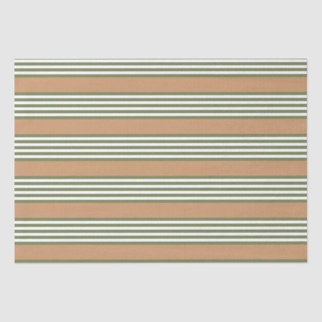 Papier Mousseline Brayures vert olive et blanc motif avec bronze (Recto)