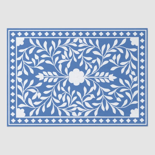 Papier Mousseline Bright Blue Traditional Bone Inlay Decoupage Paper (Recto)