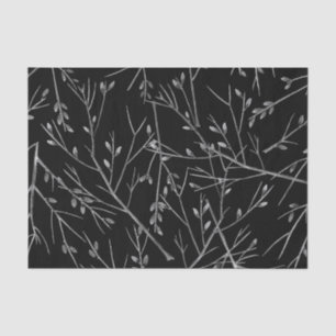 Papier Mousseline Brindilles d'argent sur noir