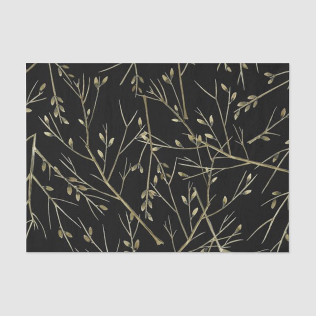 Papier Mousseline Brindilles d'or en noir (Recto)