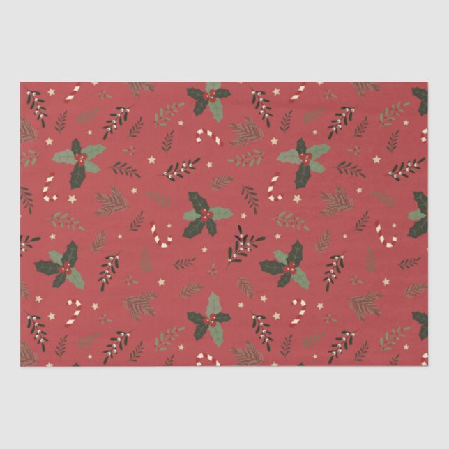 Papier Mousseline Broche de pin de Noël Holly Berry Mistletoe (Recto)