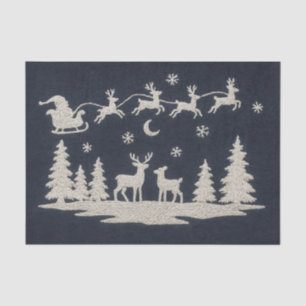 Papier Mousseline Broderie Animaux de la forêt de Noël Père Noël Sle