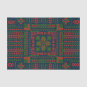 Papier Mousseline Broderie palestinienne Tatreez rouge vert 5 Motif