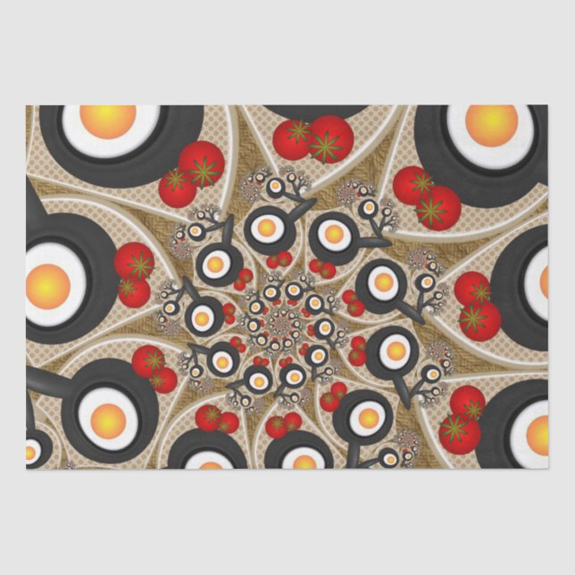Papier Mousseline Brunch Fractal Art Drôle Nourriture, Tomates, Oeuf (Recto)
