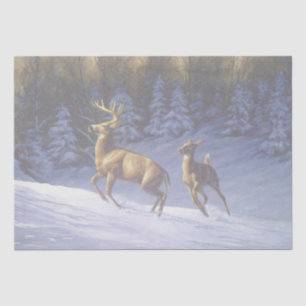 Papier Mousseline Buck & Doe de cerf blanc en neige hivernale