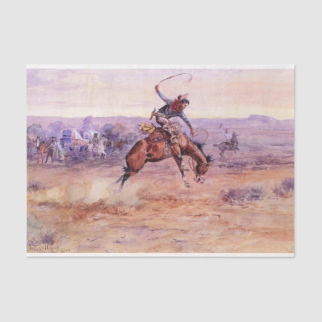 Papier Mousseline Bucking Bronco (par Charles M. Russell) (Recto)