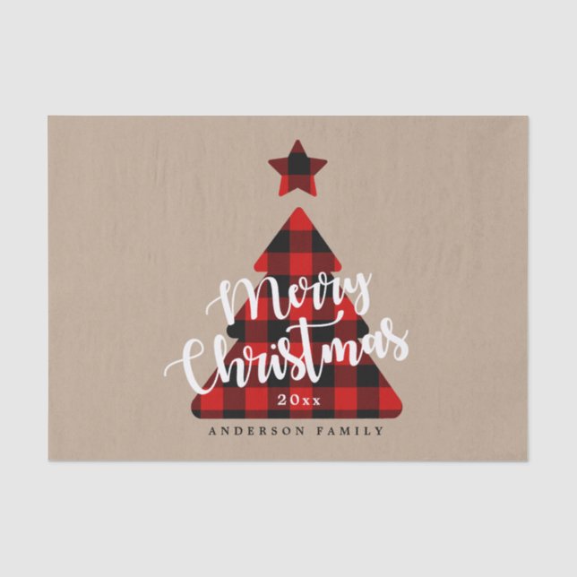 Papier Mousseline Buffalo Plaid Christmas Tree Enveloppement de vaca (Recto)