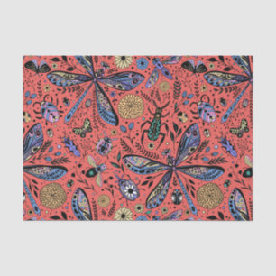 Papier Mousseline Bugs de Doodle sur corail rouge