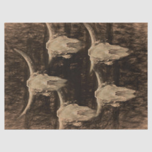 Papier Mousseline Bull Skull Western Country Brown Sepia Russe Art