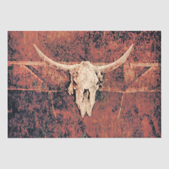Papier Mousseline Bull Skull Western Pays Brown Black Rustic Art (Recto)