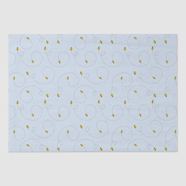 Papier Mousseline Bumble Bees Blue Baby shower Tissu Papier (Recto)