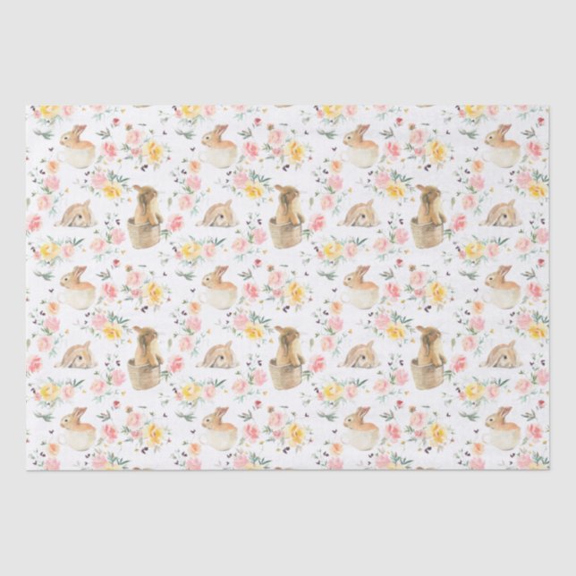 Papier Mousseline Bunny de Pâques Printemps Floral (Recto)