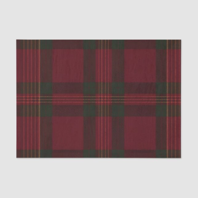 Papier Mousseline Burgundy and Green Plaid Tissue Paper (Recto)
