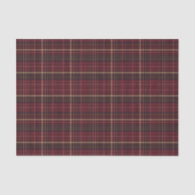Papier Mousseline Burgundy and Tan Plaid Tartan Tissue Paper (Recto)