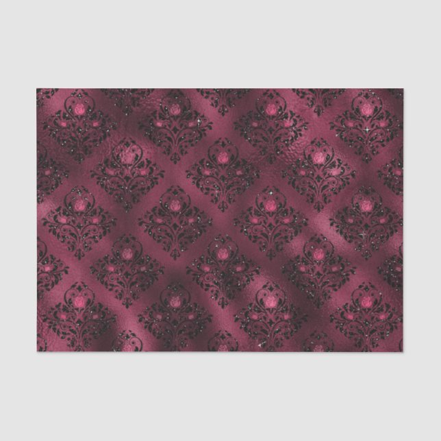 Papier Mousseline Burgundy Glam Foil Parties scintillant Damask (Recto)