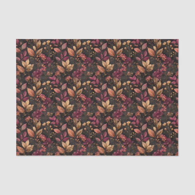 Papier Mousseline Burgundy Gold Black Aquarelle Botaniques Florales (Recto)