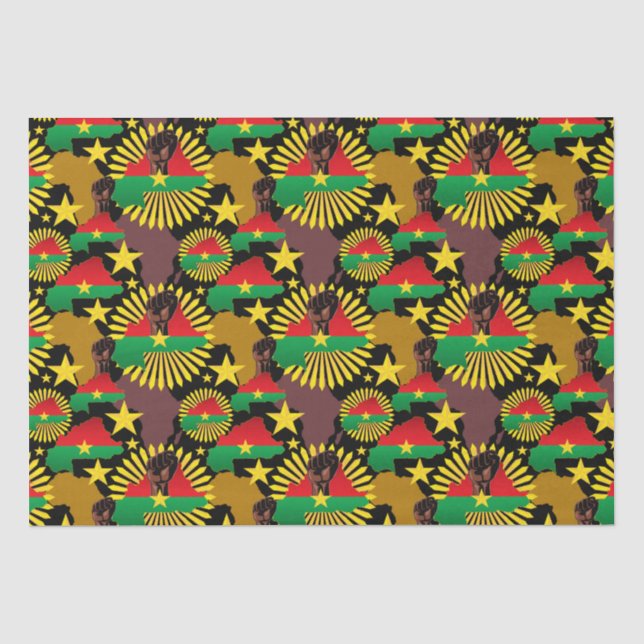 Papier Mousseline Burkina Faso Carte, drapeau et première révolution (Recto)