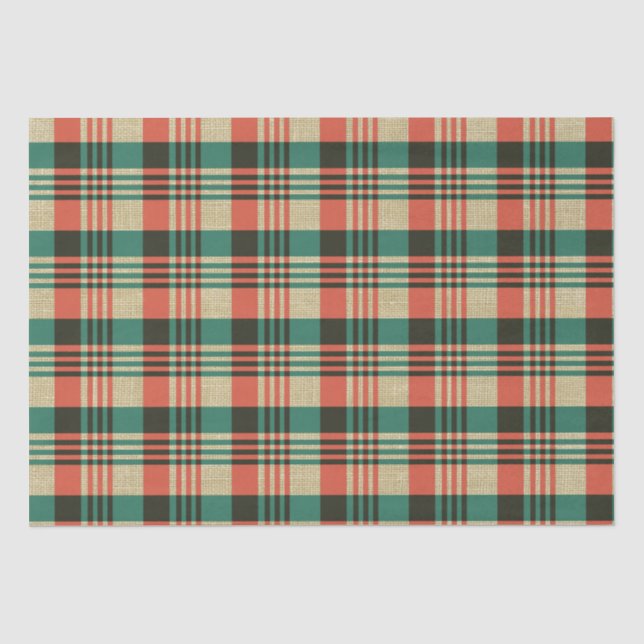 Papier Mousseline Burlap Red Green Plaid Noël (Recto)