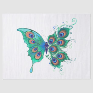 Papier Mousseline Butterfly with Green Peacock Feathers