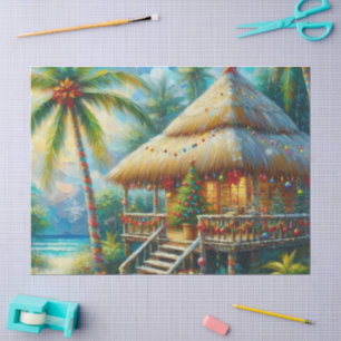 Papier Mousseline Cabane Tropicale Palm Tree Beach Decoupage