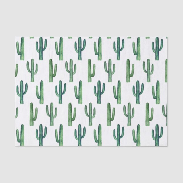 Papier Mousseline Cactus aquarelle. Motif cactus verts. Moderne (Recto)