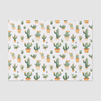 Papier Mousseline Cactus pointillés sur blanc